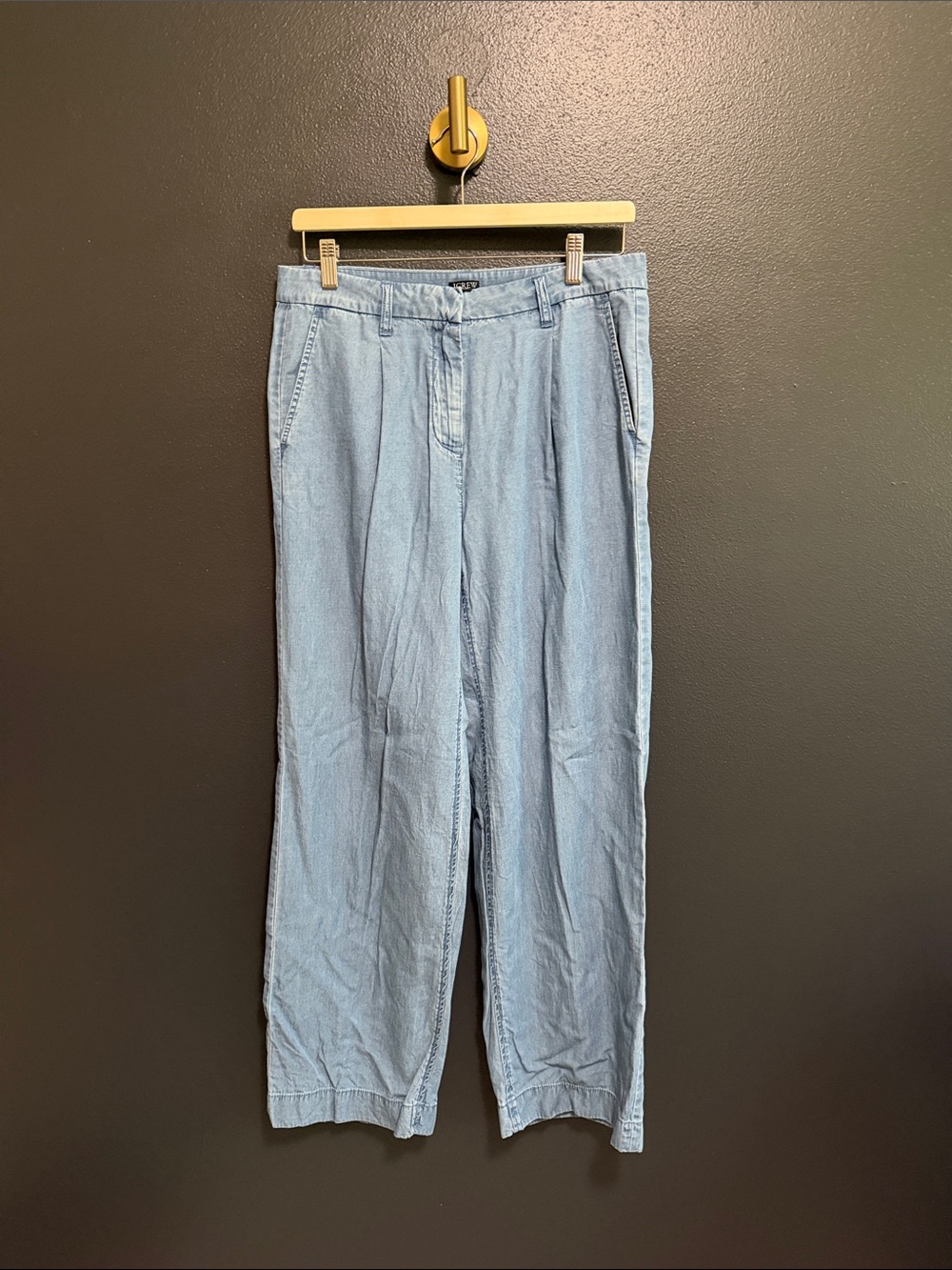 J.Crew Re-Imagined Blue Chambray Wide Leg Pleated Trouser Pants Size 4